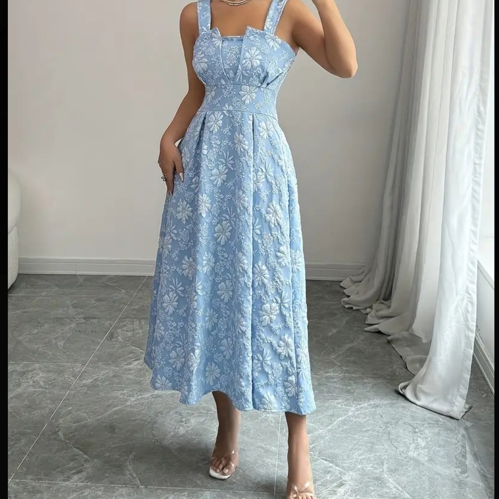 Spring Elegant Blue 3D Floral Dress -Party DRESS